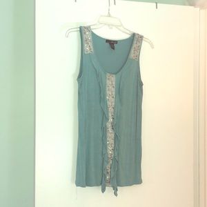 Glam tank top with lace & metallic trim